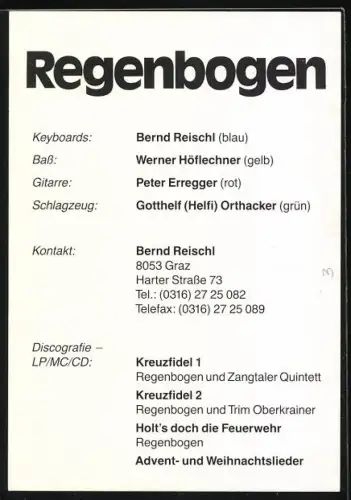 AK Musiker Regenbogen in Anzügen mit den Farben des Regenbogens unter einem Regenbogen