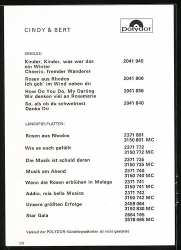AK Musiker Cindy & Bert lächeln charmant in die Kamera