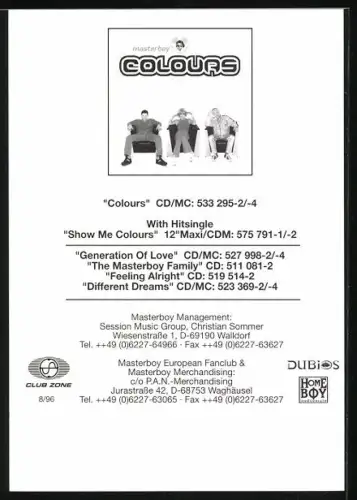 AK Musiker Masterboy in weisser Kleidung und umgeben von Discokugeln