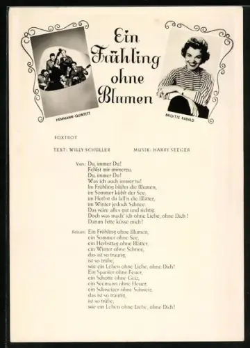AK Musiker des Hemmann-Quintett und Brigitte Rabald mit Liedtext Ein Frühling ohne Blumen