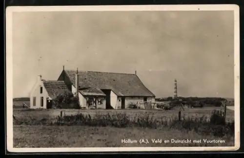 AK Hollum /A., Veld en Duinzicht met Vuurtoren