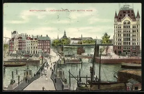 AK Rotterdam, Leeuwenbrug met Witte Huis