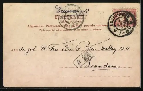 AK Loosduinen, Wilhelminastraat, Geschäft und Blick zur Kirche