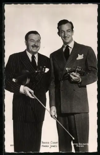 AK Musiker Xavier Cugat und Harry James mit ihren Instrumenten