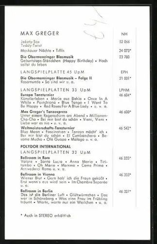 AK Musiker Max Greger im Gruppenbild, Autograph