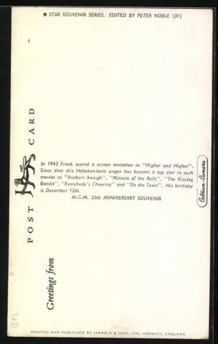 AK Musiker Frank Sinatra lächelnd im Porträt