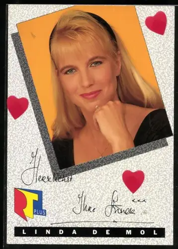 AK Musikerin Linda De Mol lächelnd im Porträt, Autograph