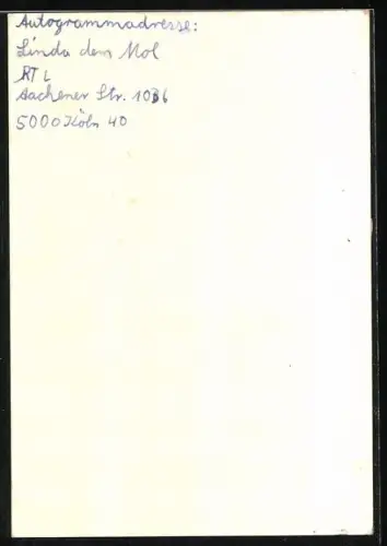 AK Musikerin Linda De Mol lächelnd im Porträt, Autograph