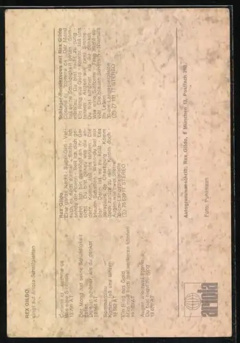 AK Musiker Rex Gildo in gelbem Anzug, Autograph