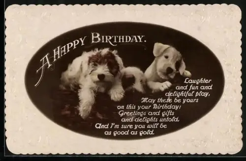 AK Zwei Terrier, Gedicht, Geburtstagsgruss