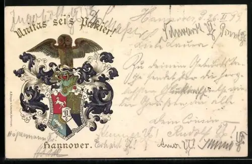 Lithographie Hannover, Studentenwappen der Burschenschaft Unitas