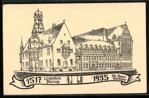 AK Aschersleben, Festpostkarte 1935, Ansicht vom Rathaus