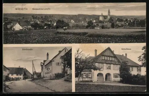 AK Wieseth, Schulhaus, Dorfstrasse, Gesamtansicht des Ortes