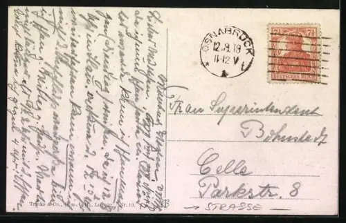 AK Osnabrück, Strassenpartie Nicolaiort mit Geschäften, Strassenbahn