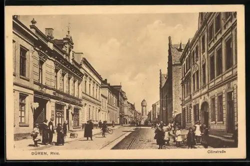 AK Düren /Rhld., Partie in der Cölnstrasse mit Restaurant Hermann Krebs