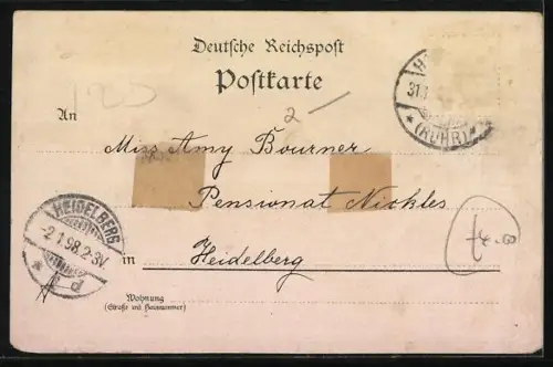 Lithographie Hattingen / Ruhr, Landratsamt und Kaiserdenkmal, Bahnhof, Kriegerdenkmal 1864/66 und 1870/71