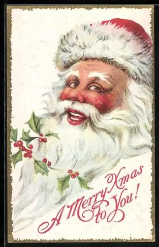 AK freundlicher Weihnachtsmann mit Beerenzweigen