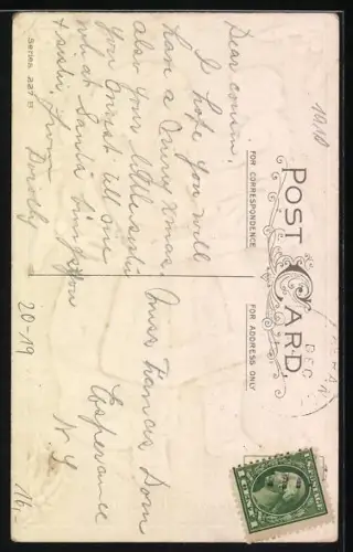 AK Weihnachtsmann bei der Bescherung mit einem kleinen Mädchen, Weihnachtsgrüsse