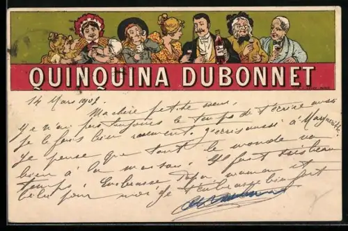 AK Quinquina Dubonnet, Männer und Frauen beim Trinken, Reklame