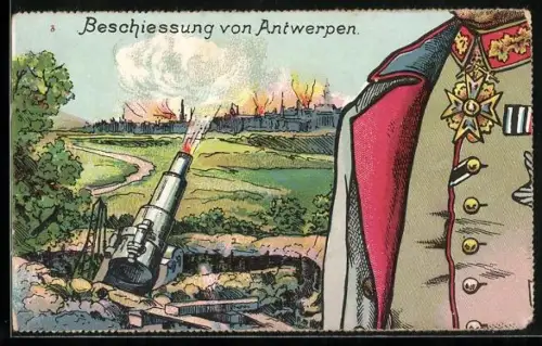 Puzzle-AK 10 Karten, Paul von Hindenburg mit Schlachtszenen aus Antwerpen, Czenstochau, Soldau, Warschau und Lüttich