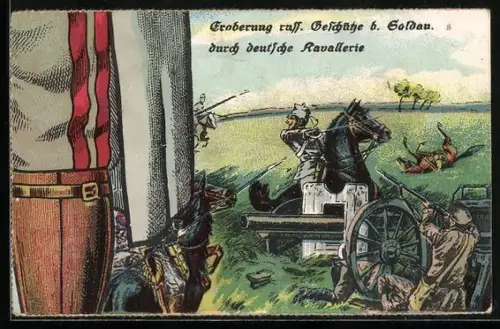 Puzzle-AK 10 Karten, Paul von Hindenburg mit Schlachtszenen aus Antwerpen, Czenstochau, Soldau, Warschau und Lüttich