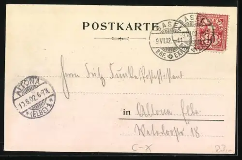 Lithographie Basel, Biergarten von Franz Bühler, Sternengasse