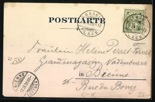 Lithographie Basel, Alte Bayr. Bierhalle von Franz Bühler, Sternengasse, Steinenberg