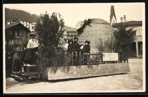 AK Davos, 5. Davoser Winterfest 1930, Festwagen Rabatt-Verein mit Kindern in Kostümen