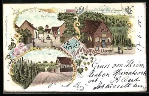 Lithographie Schwindratzheim, Gasthaus zum Deutschen Kaiser, Kaiserstrasse, Feld