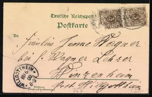 Lithographie Schwindratzheim, Gasthaus zum Deutschen Kaiser, Kaiserstrasse, Feld