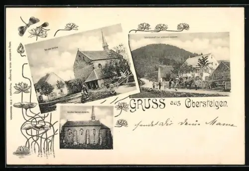 AK Obersteigen, Gasthof zur schönen Aussicht, Seitenansicht der Kirche, Bei der Kirche