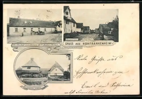 AK Hohfrankenheim, Gasthaus zum Sternen v. Wwe. Huber, Ziegelei Abel, Blick in die Hauptstrasse