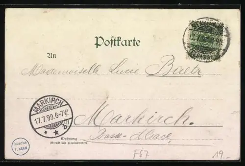 Lithographie Strassburg i. E., Restaurant Baeckehiesel (Gruber & Cie), Kleberplatz