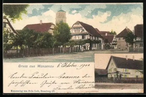 AK Wanzenau, Gasthaus zur Post, Strassenpartie im Ort