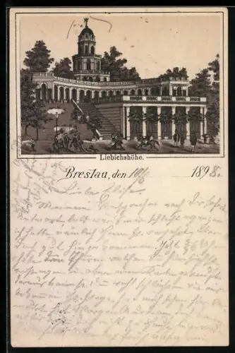 Lithographie Breslau, Blick auf die Liebichshöhe