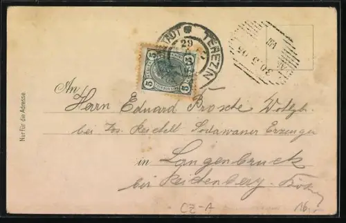 Lithographie Theresienstadt, K. u. k. Genie-Gebäude, Parade-Platz, Zeughaus