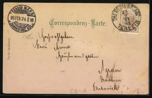 Lithographie Theresienstadt, Parade-Platz, Infanterie-Kasernen, Zeughaus