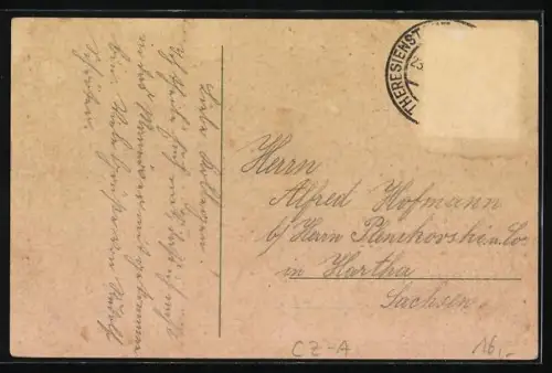 Lithographie Theresienstadt / Terezin, Restaurant Deutsches Haus, Rathaus, Schule, Paradeplatz