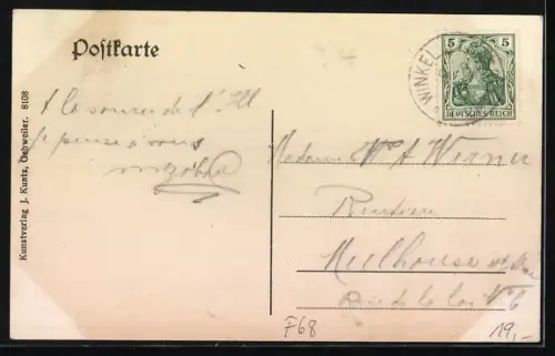 AK Winkel /O. Els., Wirtschaft zum Hirschen von Ww. J. Koller, Totalansicht des Ortes