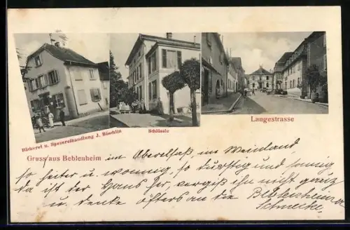 AK Beblenheim, Bäckerei und Spezereihandlung J. Böschlin, Blick in die Langestrasse, Schlössle