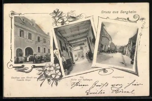 AK Bergheim, Gasthaus zum Hirsch von Camille Meyer, Hauptstrasse, Keller und Stallungen vom Hof