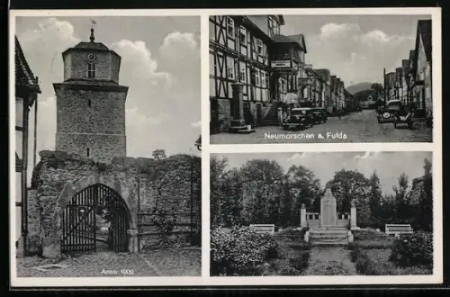 AK Neumorschen a. Fulda, Kirche und Denkmal mit Grünanlagen