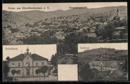 AK Kiechlingsbergen a. K., Gesamtansicht, Schulhaus und Schloss