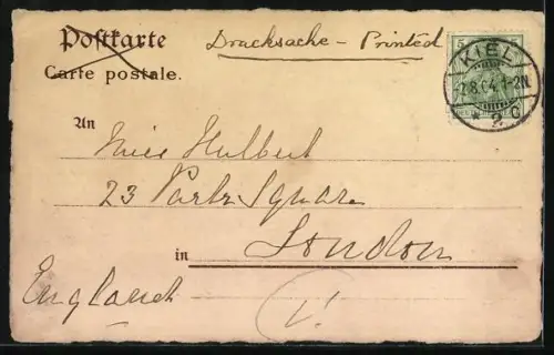 Lithographie Kiel, Logirhaus, Seebadeanstalt, Wappen