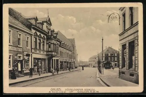 AK Ohligs /Solingen, Düsseldorfer Strasse mit Geschäft von D. Coopmann
