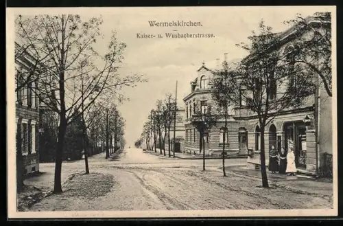 AK Wermelskirchen, Kaiser- und Wusbacherstrasse mit Grünanlagen