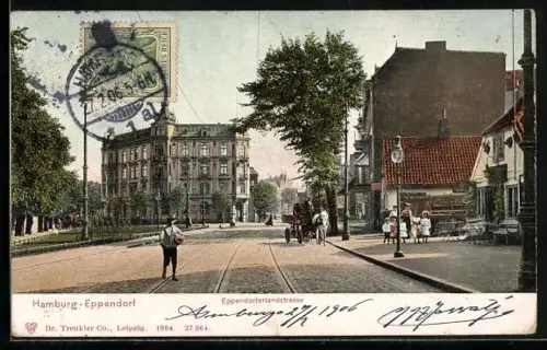 AK Hamburg-Eppendorf, Eppendorferlandstrasse mit Passanten, Pferdegespann