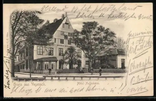 AK Vegesack, Hôtel Hafenhaus mit Passanten und Grünanlagen