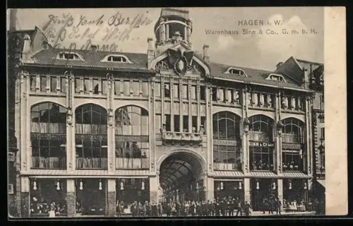 AK Hagen i. W., Warenhaus Sinn & Co mit Passanten