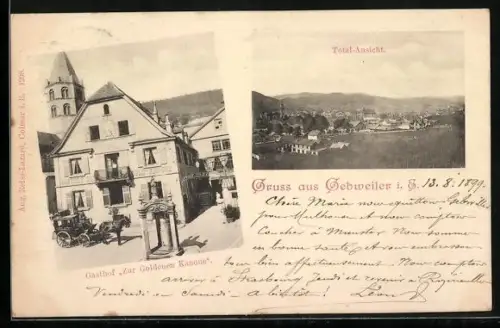 AK Gebweiler i. E., Gasthof Zur Goldenen Kanone und Totalansicht des Ortes